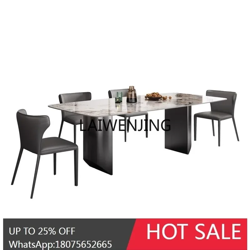 

T9-rock slab dining table rectangular household stainless steel simple modern small apartment