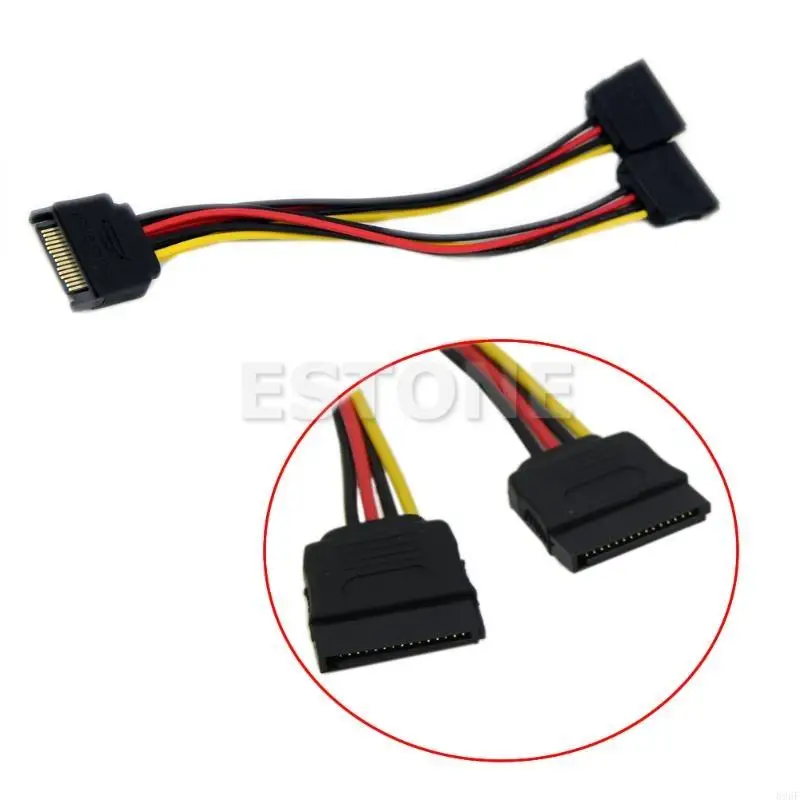 896F Hard Drive Power Motherboard Splitter 15 Pin Male to 2xSATA 15 Pin Female Transfer Splitter Extension Cable for Computer