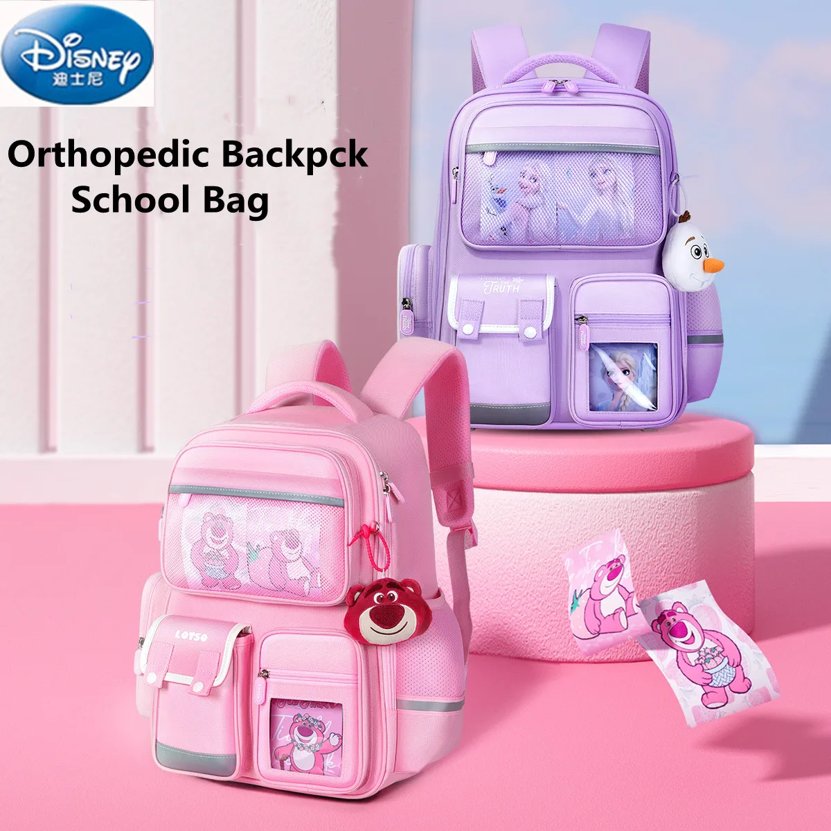 

Disney New Girl School Bag Frozen Elsa Lotso Primary Student Shoulder Orthopedic Backpack Large Capacity Light Mochilas Escolare
