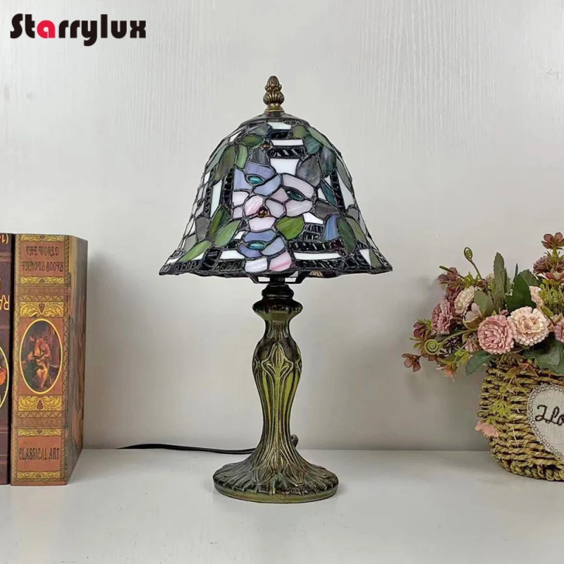 8 Inch European Vintage Country Table Lamp Bedroom Nightstand Decor Warm Light for Study Living Room