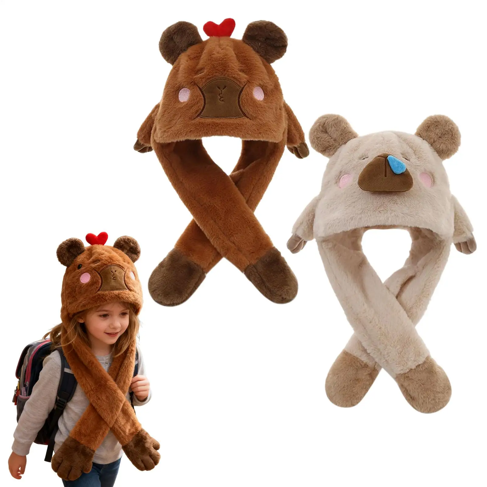 

Шапка с подвижными ушками, 2 предмета, плюшевый головной убор с капибарой, зимняя теплая шапка для детей, костюм для девочек, вечеринки, музыкальные фестивали, тематические мероприятия