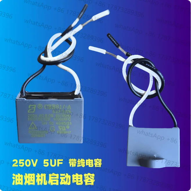 10pcs CBB61/-A 250V 5UF Capacitor Quadrado com Fio, Capacitor de Partida para Coifa