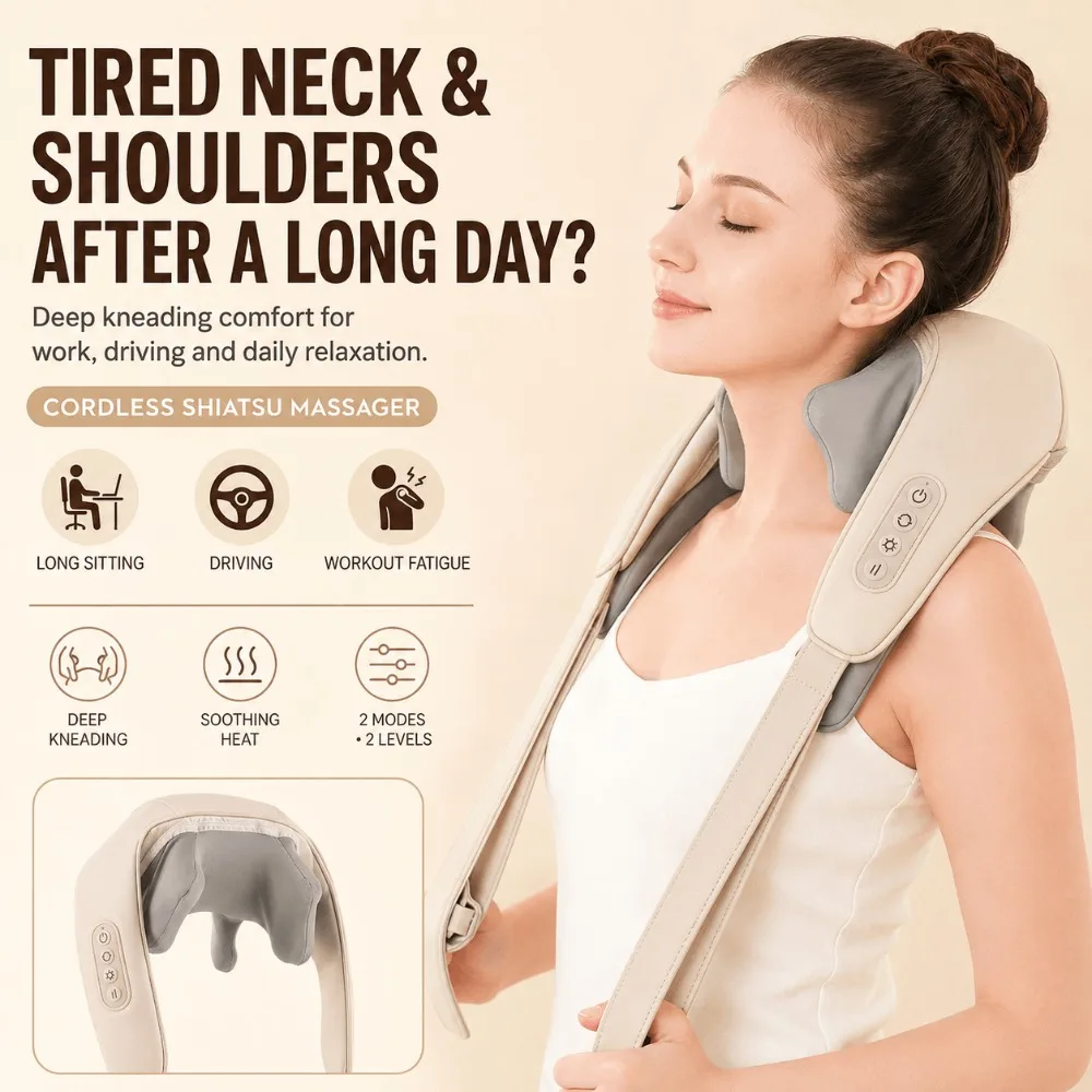 Neck Shoulder Massager,Electric with Heat Wireless Rechargeable ,6D Shiatsu Kneading,Trapezius Muscle Pain Relief Massage Shawl