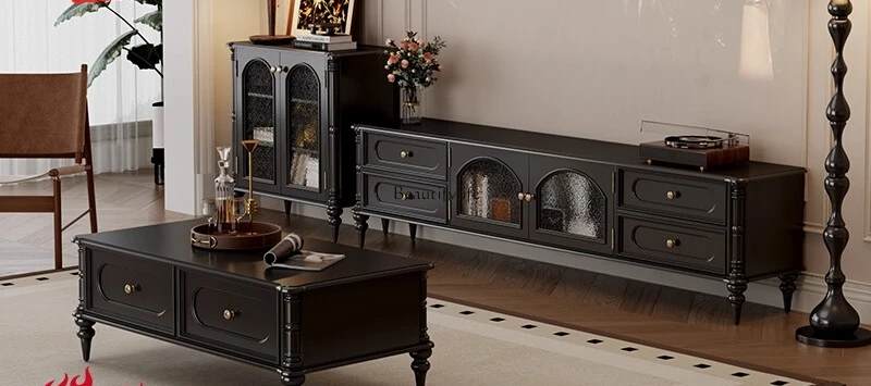 

*Retro TV cabinet American solid wood storage and storage integrated light luxury floor cabinet