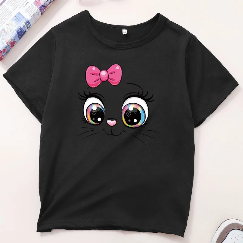 Kawaii Cat  Fashion Trend T-shirt Soft Elastic ComfortableTshirt Children's Summer Top, Simple Fashion Without Personality Charm