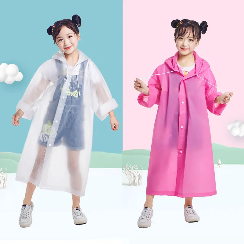 High Quality Eva Children Raincoat Waterproof Transparent Thickened Camping Hiking Boys and Girls Non-disposable Raincoat Set