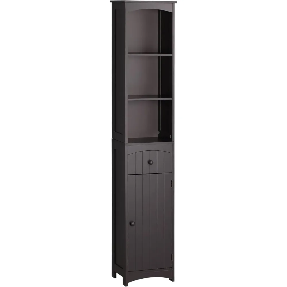 

Bathroom Storage Cabinet, Free Standing Bathroom Storage Unit, Tall Linen Tower with 3-Tier Shelves and Drawer, Brown