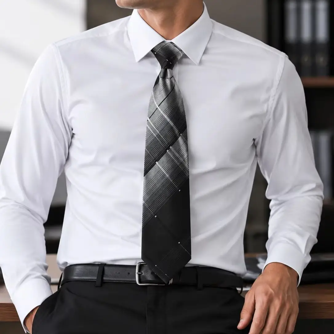 3Pcs Men's No-Tie Wide Zipper Tie 8cm (3.15inch) Gray Blue Multicolor Dark Pattern Plaid Polka Dot Polyester Bank Workwear Interview Business Accessories
