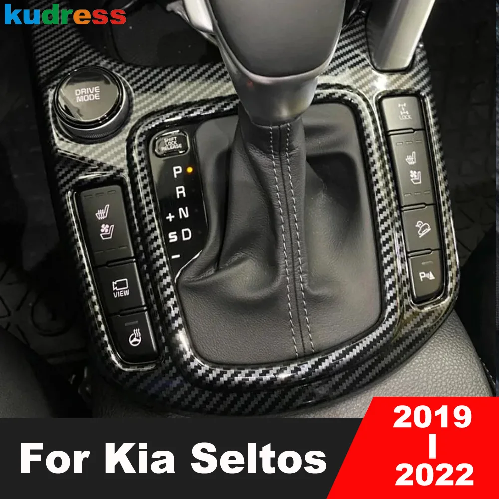 

Car Center Console Gear Shift Box Panel Cover Trim For Kia Seltos 2019 2020 2021 2022 Carbon Fiber Interior Moulding Accessories