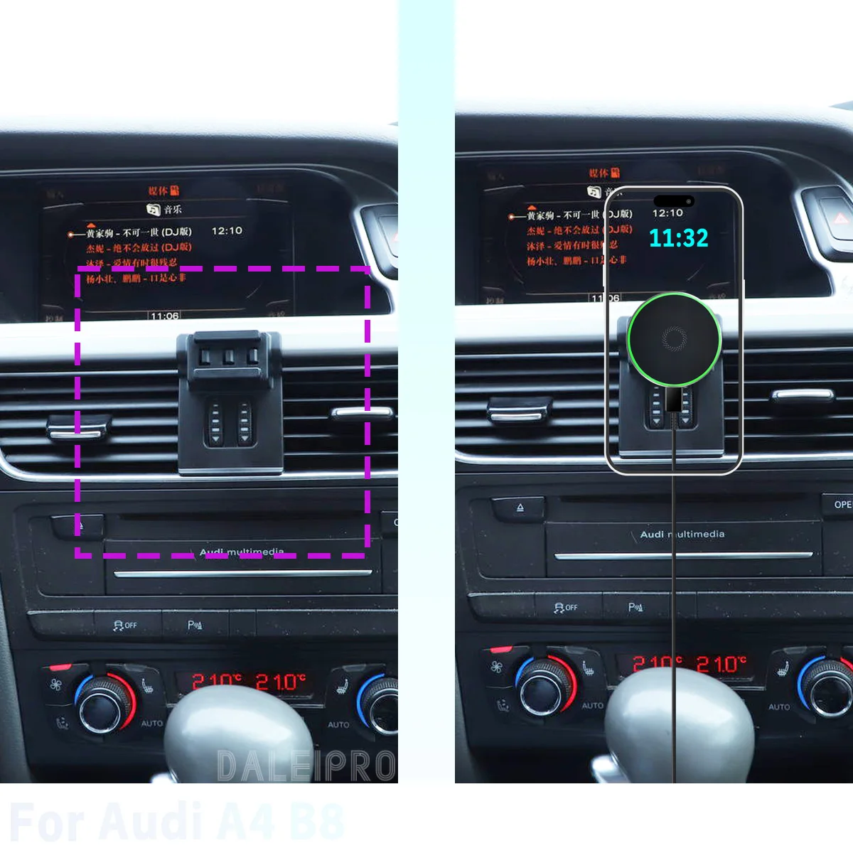 Made to measure for AUDI A4 B8 2009 2010 2011-2015 2016 Phone Holder Car Magnetic Phone Mount Smart Sensing Wireless Charging