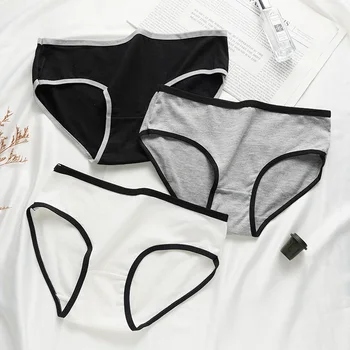 여성용 로우웨이스트 단색 코튼 팬티, 심플한 스포츠 속옷, 편안한 통기성 란제리 언더팬츠
