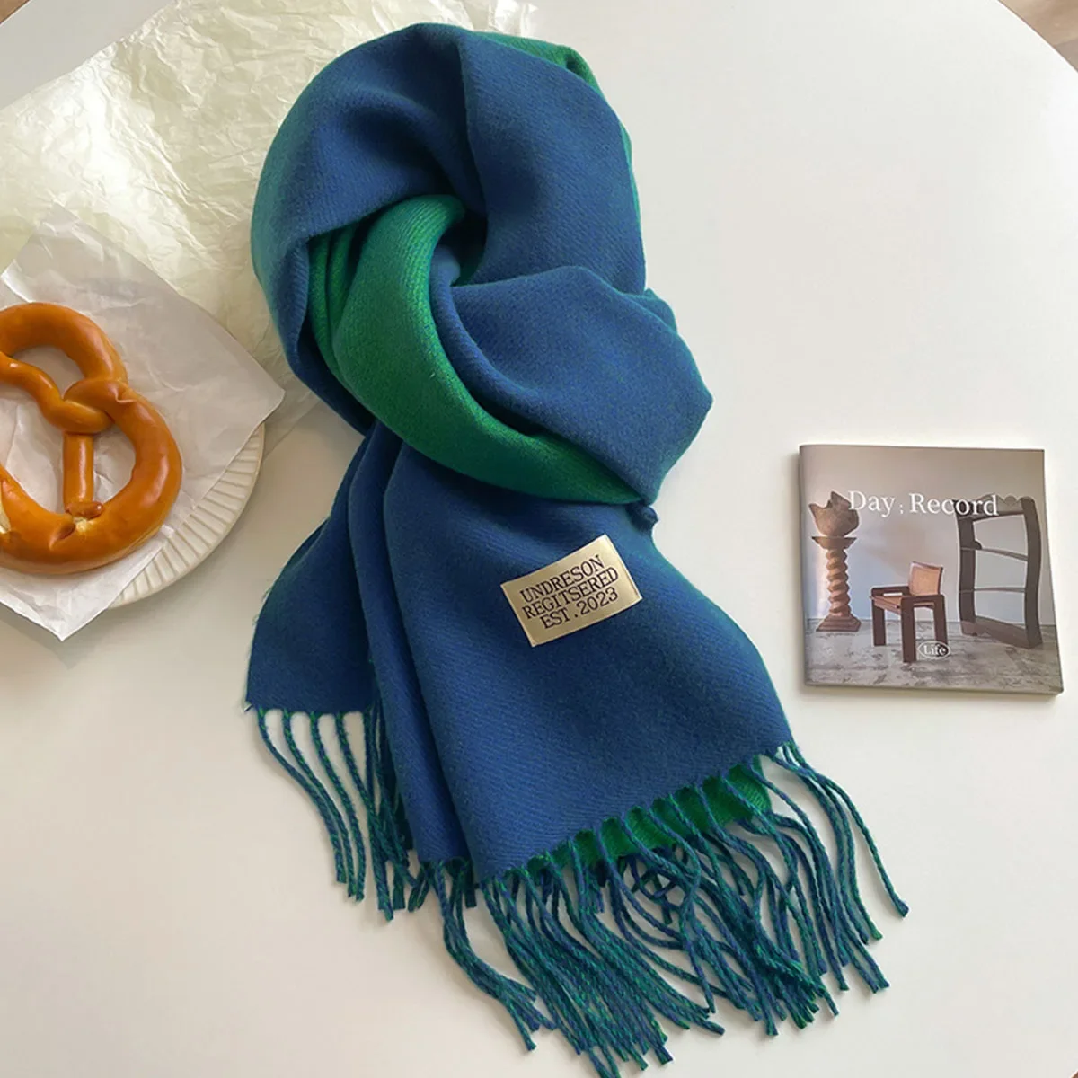 Winter Cashmere Scarf Women Fashion Casual Solid Color Double Side Blue Green Shawl Wraps Blanket Thick Warm Pashmina