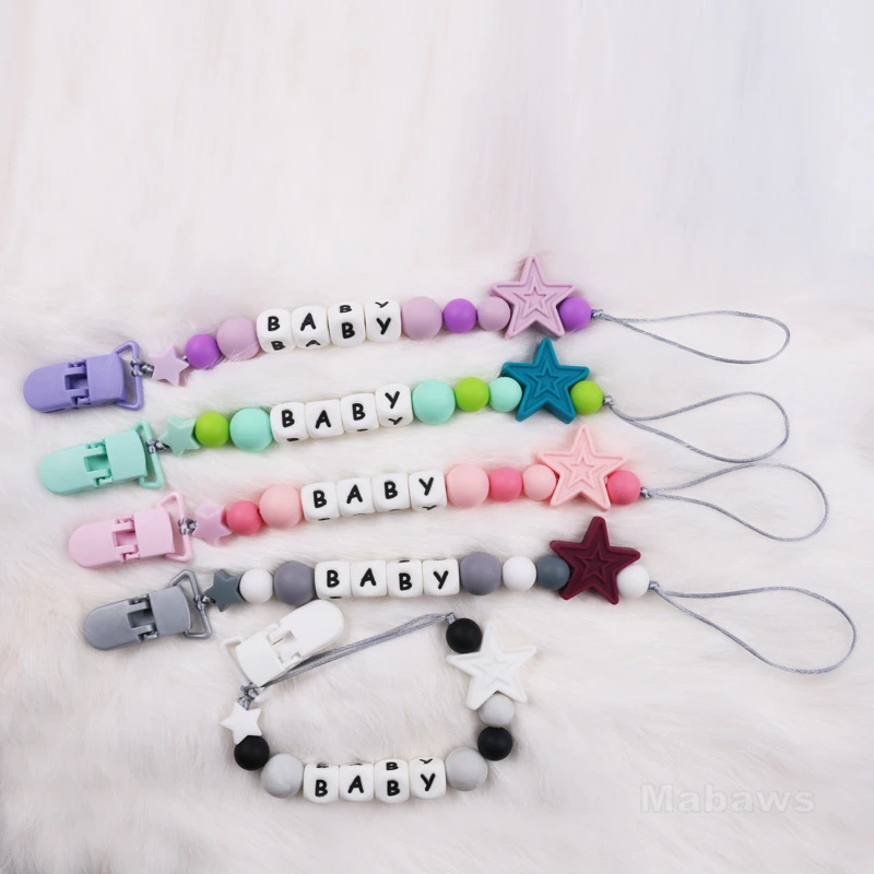 New Personalized Name Pacifier Clip Food-Grade Silicone Letter Customized Baby Name Cartoon Animal Silicone Gum Anti-Chain Toy