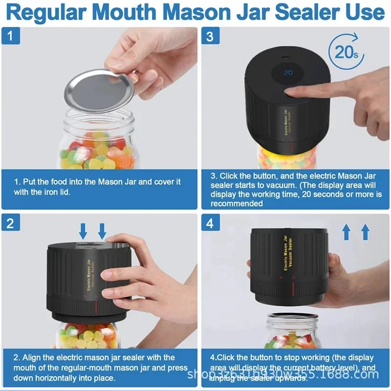 Home Furniture Electric Mason Jar Vacuum Sealer Jar Vacuum Sealer for Canning Jars+Two Types Mason Lids for Food Storage Ferment