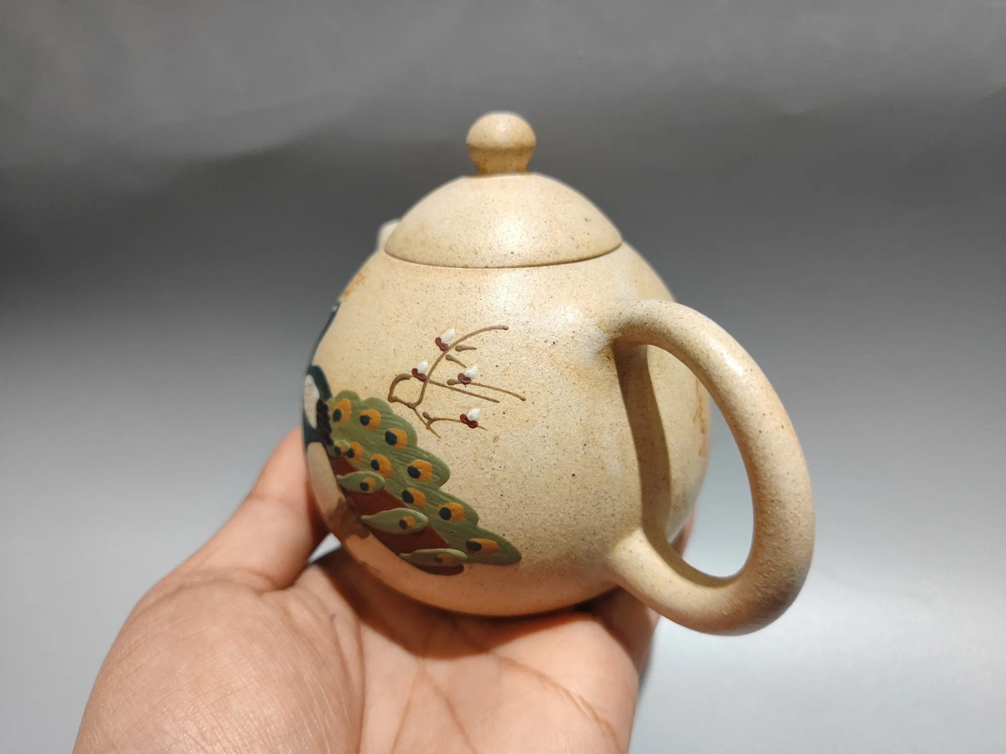 Purple teapot Yixing Purple Clay Teapot Mud painting  peacock pattern  Dragon Egg Pot  Dan Hu Kettle Teapot tea ceremony
