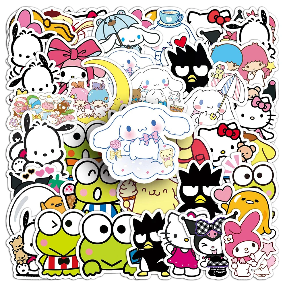 10/30/50PCS Cute Kuromi Hello Kitty Melody Stickers Mix Sanrio DIY Skateboard Fridge Guitar Laptop Funny Decals Sticker Toy Gift