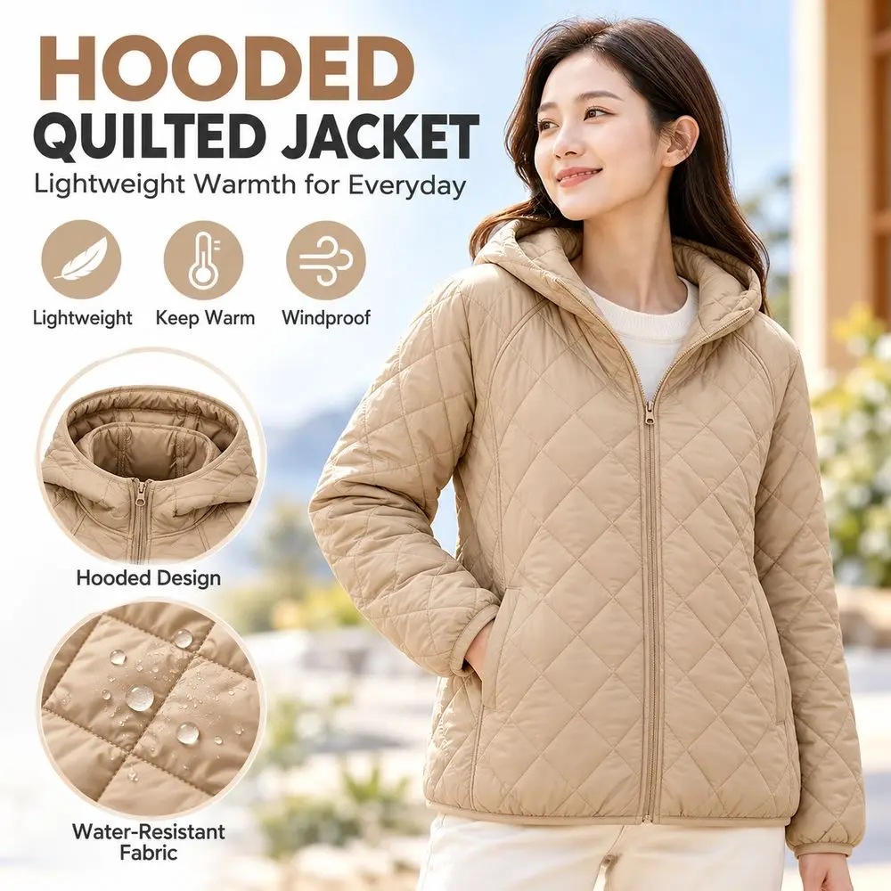 Elegant Keep Warm Women's Outerwear Zipper Closure Hooded Hooded Jacket Lightweight Light Jacket Fall Winter
