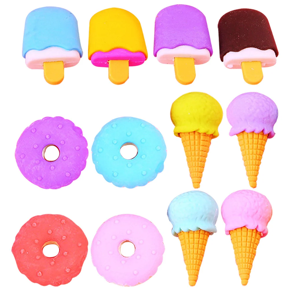 

12 Pcs Portable Erasers School Pencil for Student Dessert Shaped Lightweight