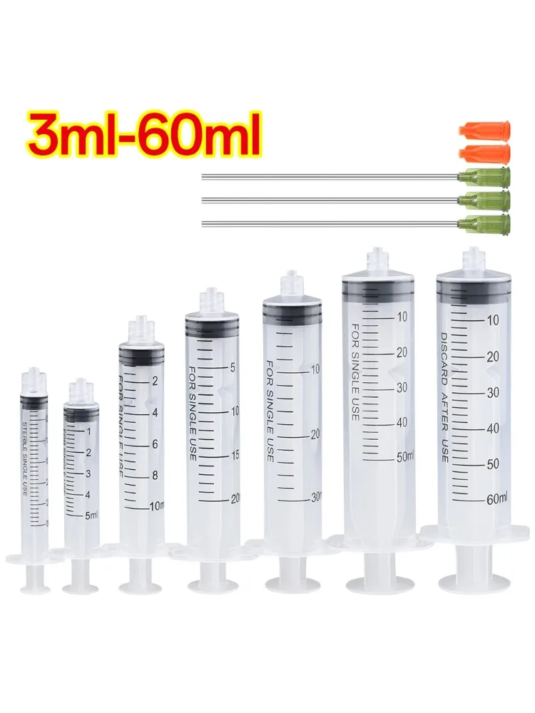 3ml-60ml Kunststoff-Luer-Lock-Spritze, Industriespritzen mit 4-Zoll-Klebstoff-Dosierspitze und Kappen für Öl, Klebstoff, Flüssigkeiten, Tierfütterung