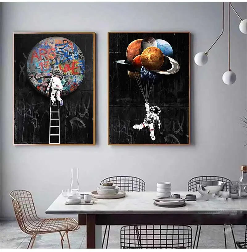 Painting Posters and Prints Space Plant Graffiti Modern Street Art Wall Art Pictures Unframed Astronaut Space Spacecraft Canvas
