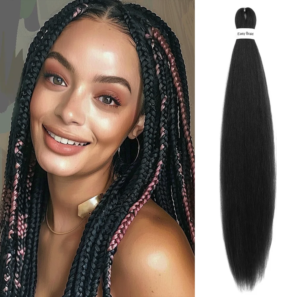 Tranças Jumbo pré-esticadas para meninas, extensões fáceis de cabelo, crochê sintético Ombre, trança preta, estiramento de água quente, 26in, DIY