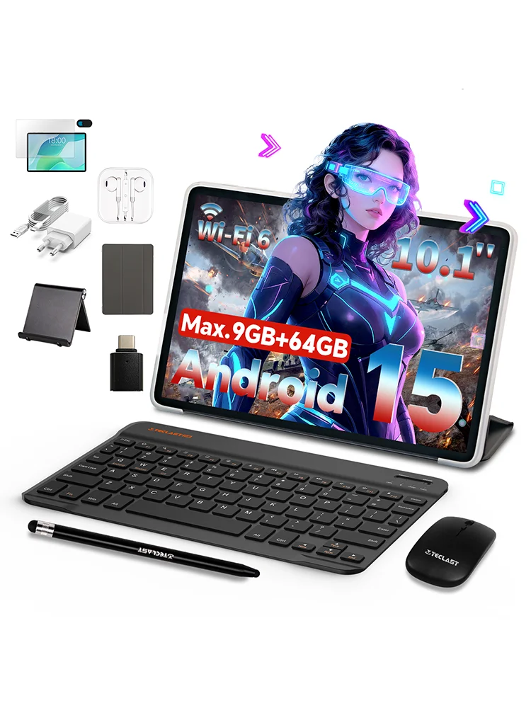 Teclast P33 Tablet Kit 10,1 inch Max. 9GB RAM 64GB ROM 1280x800 Android 15 Allwinner A333 Penta Core 6000mAh Wi-Fi 6 Type C - afbeelding 2