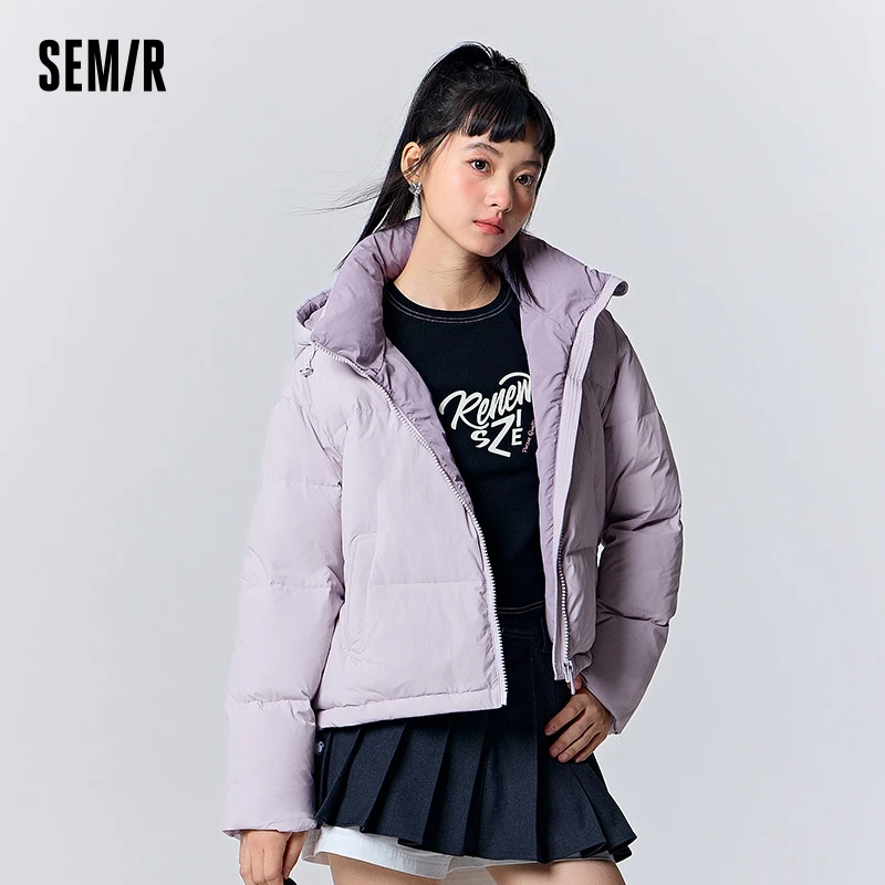 Semir Donsjack Vrouwen Kleur Geblokkeerd Capuchon Retro 2023 Winter Nieuwe Mode Eenvoudige Oversized Lichtgewicht Jas