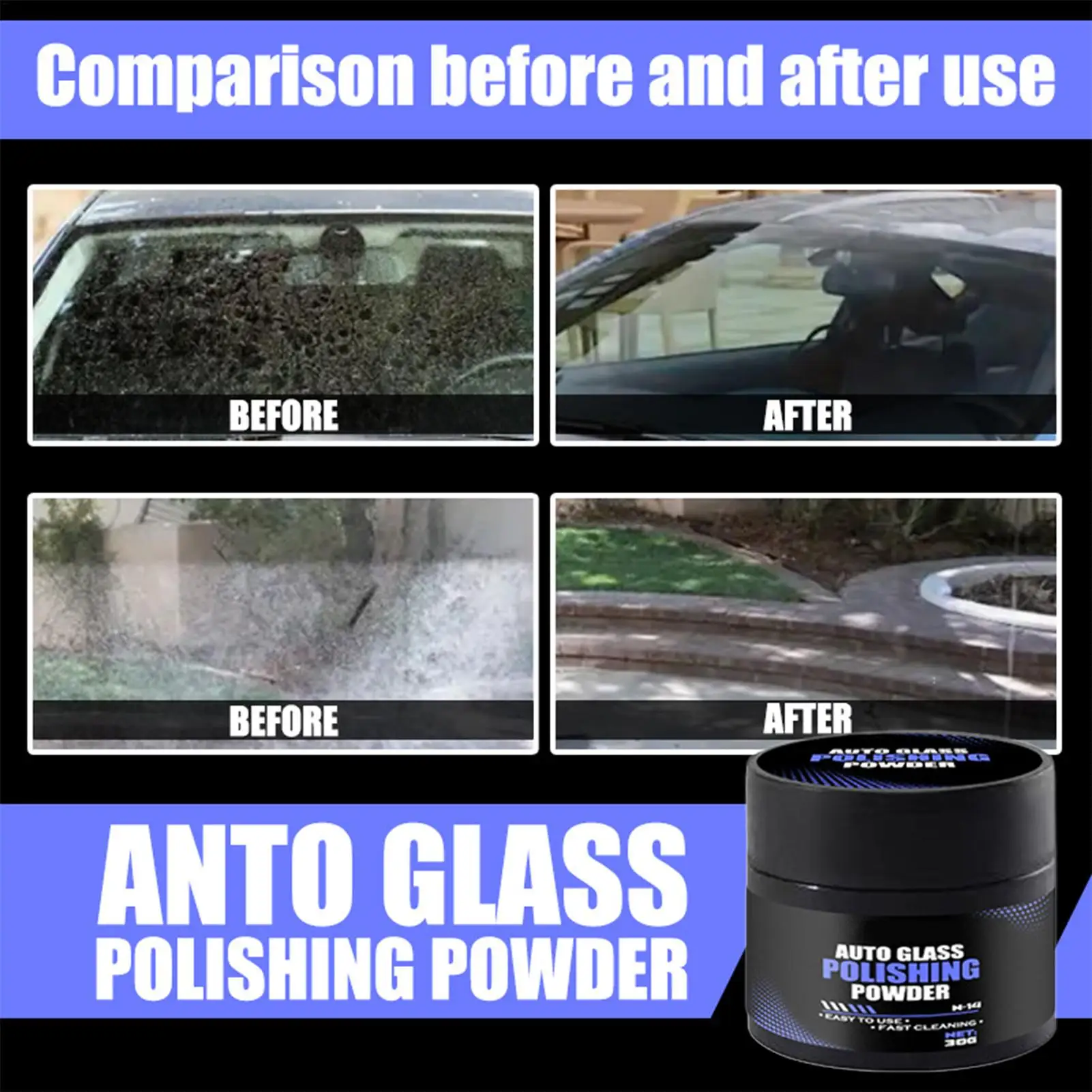 Glass Polishing Powder Car Windshield Oil Film Remover Scratch Repair Restorer Cleaner Auto Window Mirror Water Spot Rust Eraser - view 5