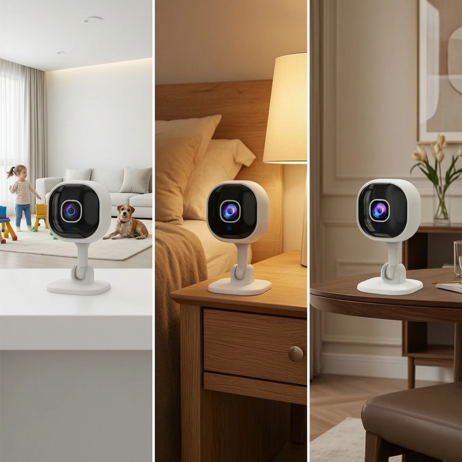 Security Camera with Mounting Plate Compact Pan and Tilt Camera Smart Wireless for Caregivers, Home Monitoring