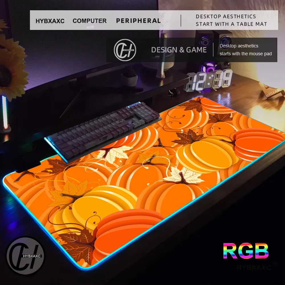 

Autumn Leaves Fall Fox Pumpkin Mouse Pad RGB Gaming Mouse Pad Desk Mat HD Gamer Large LED Light XXL MousePads PC Computer Carpet