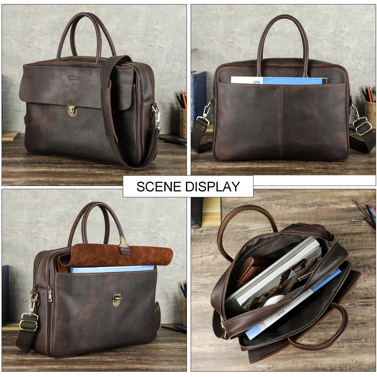 CONTACT'S Borse da lavoro in vera pelle Valigetta da uomo Borsa a tracolla con patta Borsa a tracolla Tote Borsa per laptop per MacBook Pro da 16"
