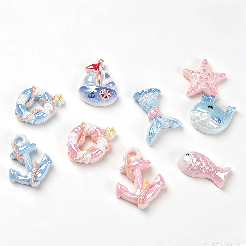 10pcs Mini Kawaii Cute Fish Star Whale Flat Back Cabochons Scrapbook Diy  Party Hairpin Accessories Home Decoration Craft
