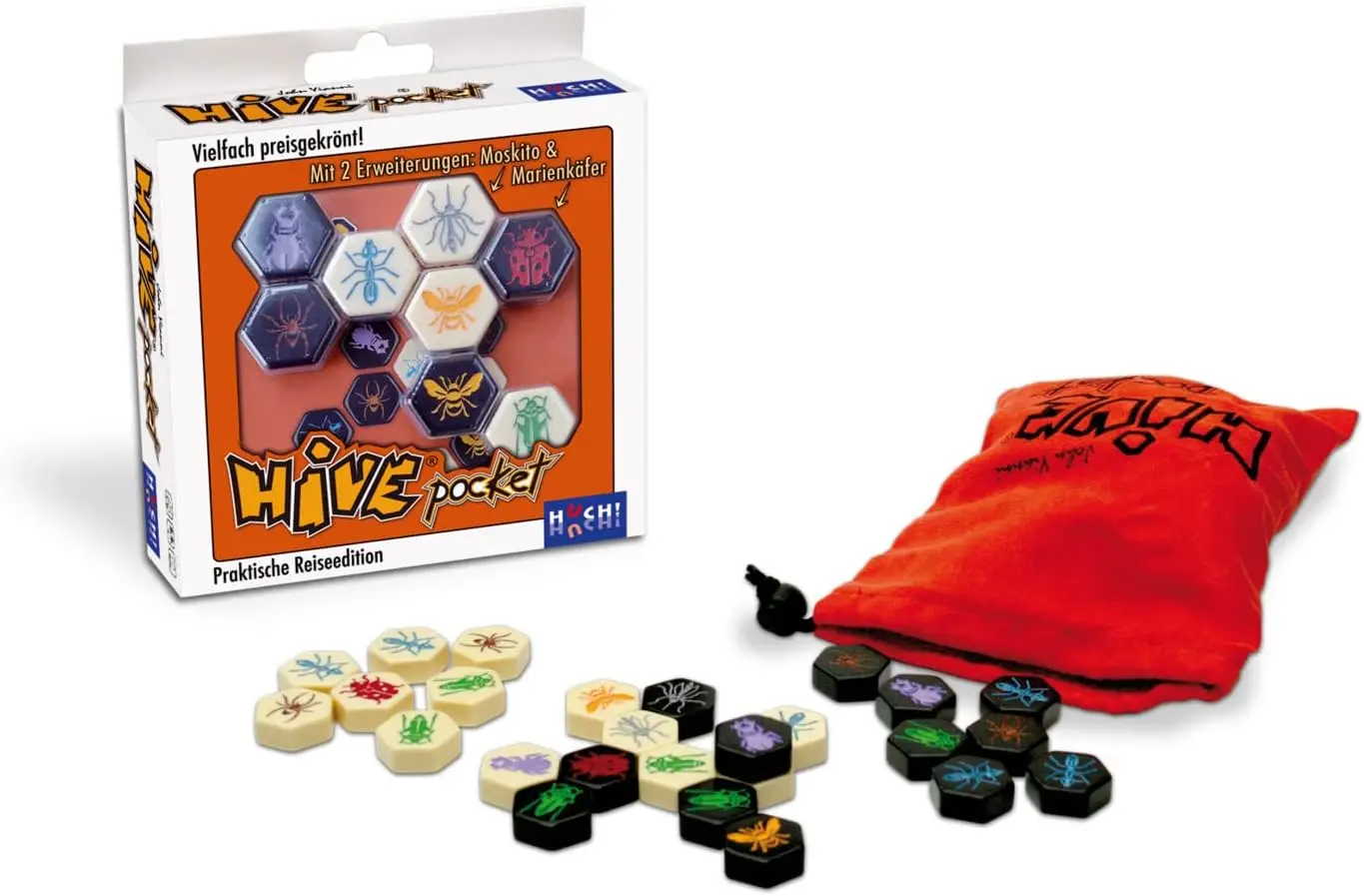 Smart Zone Games Hive Pocket: Juego de mesa de estrategia portátil para 2 jugadores con extensiones de mariquita y mosquitos - Edición de viaje compacta