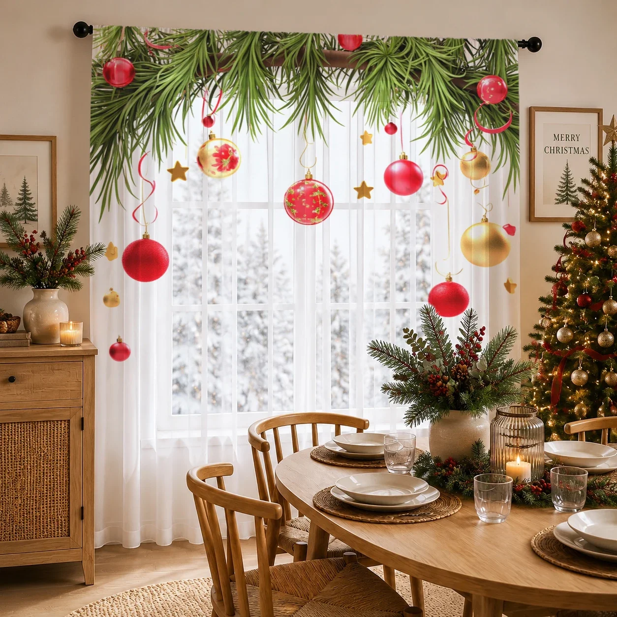 Christmas Gradient Sheer Curtain, Good Quality Light Reducing Privacy Voile for Living/Bedroom/Kids Room,Christmas's Day Gift - view 5