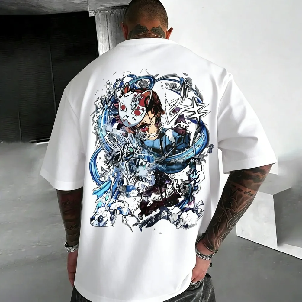 

Футболка из чистого хлопка Ghost Slayer Blade Tanjiro Kamado, новинка лета 2026, свободный повседневный топ с короткими рукавами и принтом аниме для родителей и детей