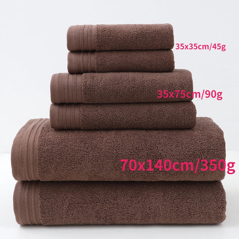 6pcs 100% Cotton Towel Set Adult High Quality Face Towel Bathroom Soft Absorbent Solid Color Hotel Spa Bath Towel 70x140cm