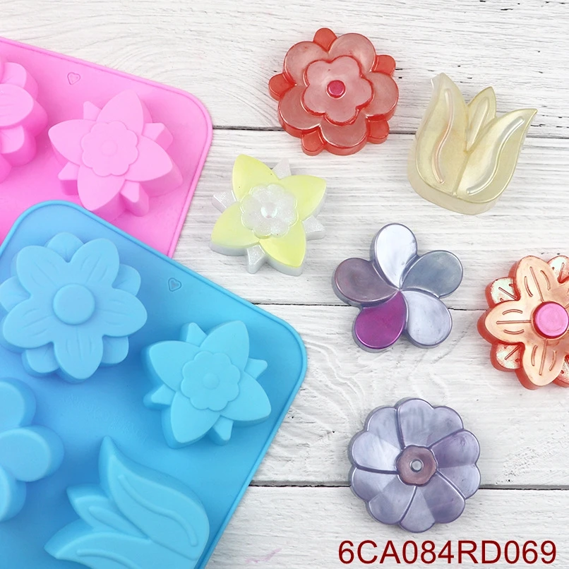 

20PCS/LOT Wholesale ReadStar 6CA084RD069 6 Cavities Tulip 6 Holes Baking Mould DIY Soap Mold