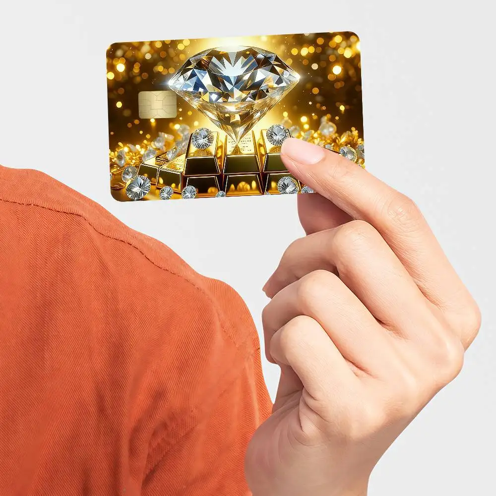 Gold Diamond Bank Credit Cards Bus Pass Stickers Cool Decoration Waterproof 4PCS Card
