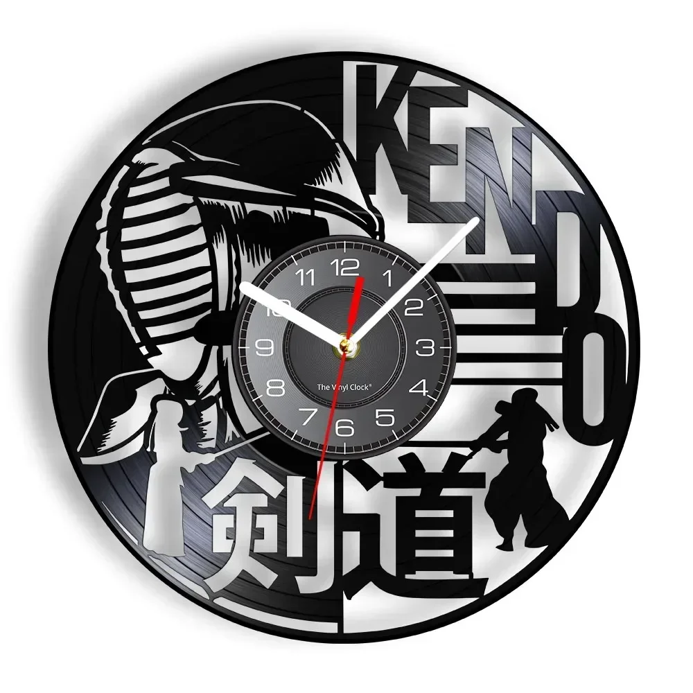 Kendo Swordsmanship Vinyl Album Re-purposed Record Clock Modern Japanese Martial Arts Combat Fighting Sports Room Decor Clock