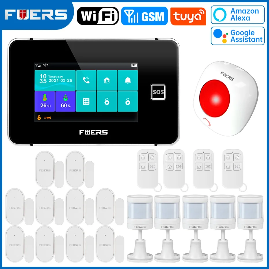 

FUERS Tuya умный дом охранная система Smart Life сигнализация PIR детектор дверей детекторы сигнализация 2G/4G 433 МГц GSM беспроводная связь