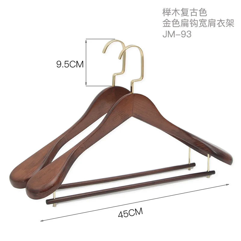 Multifunctional Coat Hanger Wooden Retro Wide Shoulder Flocking Rod Clothes Drying Support Bedroom Closet Wardrobes Organizer