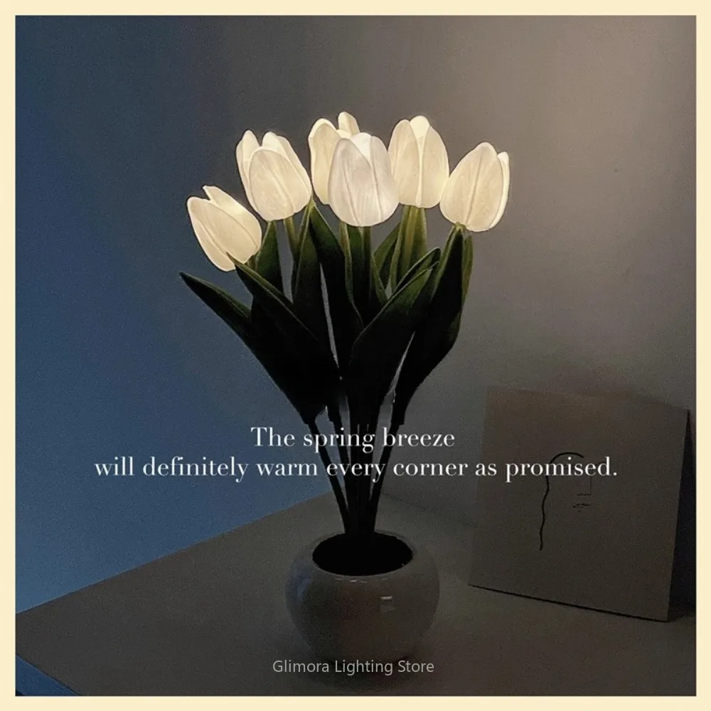 LED Pink Tulip Night Lamp, Ins-style Girlish Decor, Plastic & Metal, for Bedroom Bedside Ambient, Artificial Flower Night  Light
