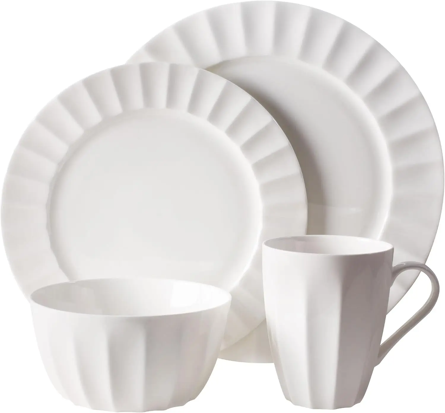 16-Piece Dinnerware Set with Fluted Design, Service for 4, Elegant Tableware Collection for Everyday Dining