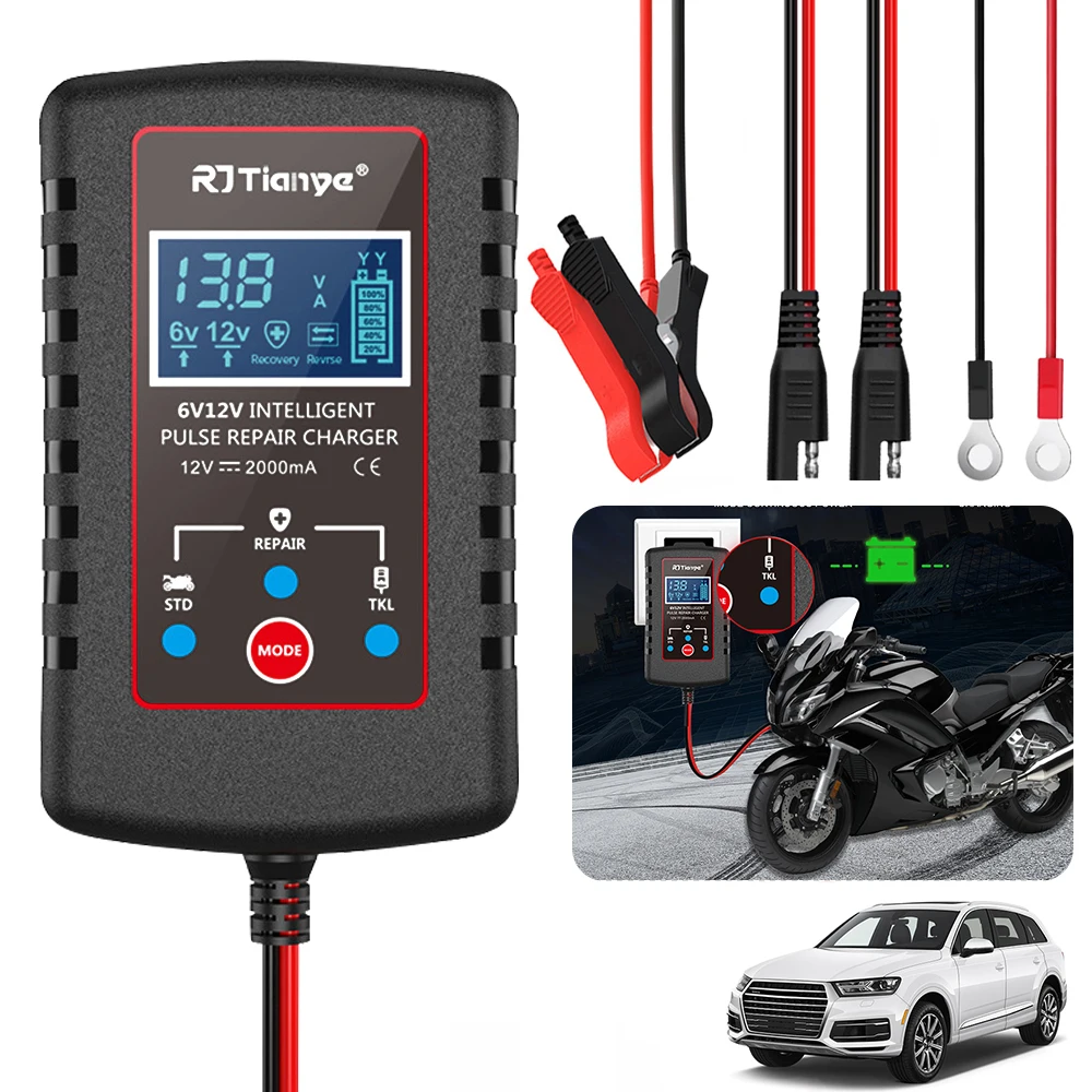 

Автомобильное умное зарядное устройство для мотоцикла, автоматическое поплавковое зарядное устройство, переключатель 6 В, 12 В для газонокосилки ASE, несколько защитных кабелей-адаптеров