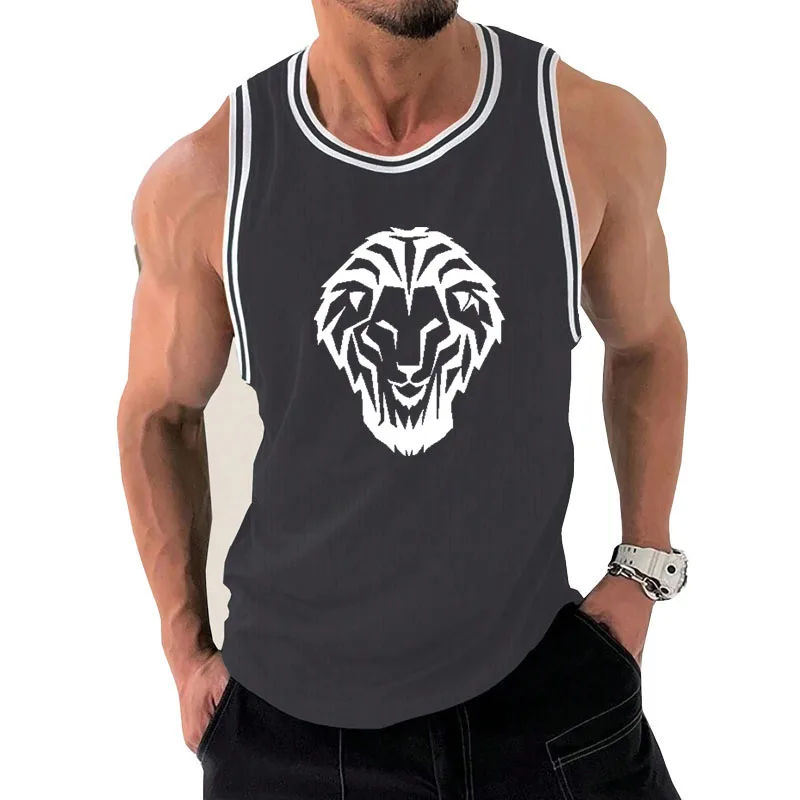 Funny 3D Lion Print Men's Tank Top Outdoor Run Sports Fitness Vest Fashion Gym T-shirt Man Summer Casual Loose Sleeveless Shirt