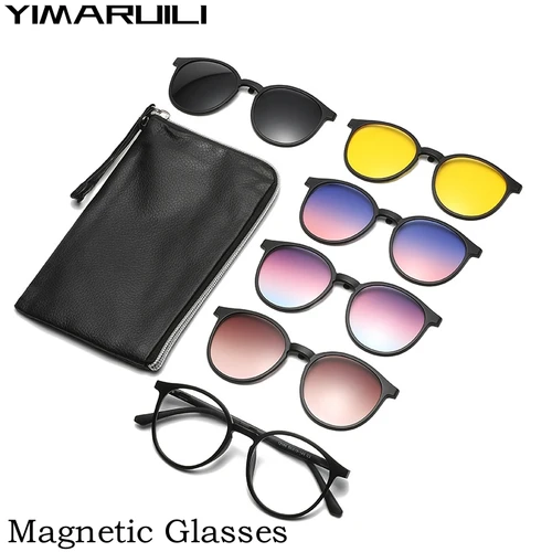 YIMARUILI ultraligero moda 1 + 5 Clip magnético TR90 redondo Retro cuadrado gafas graduadas ópticas montura para hombres y mujeres