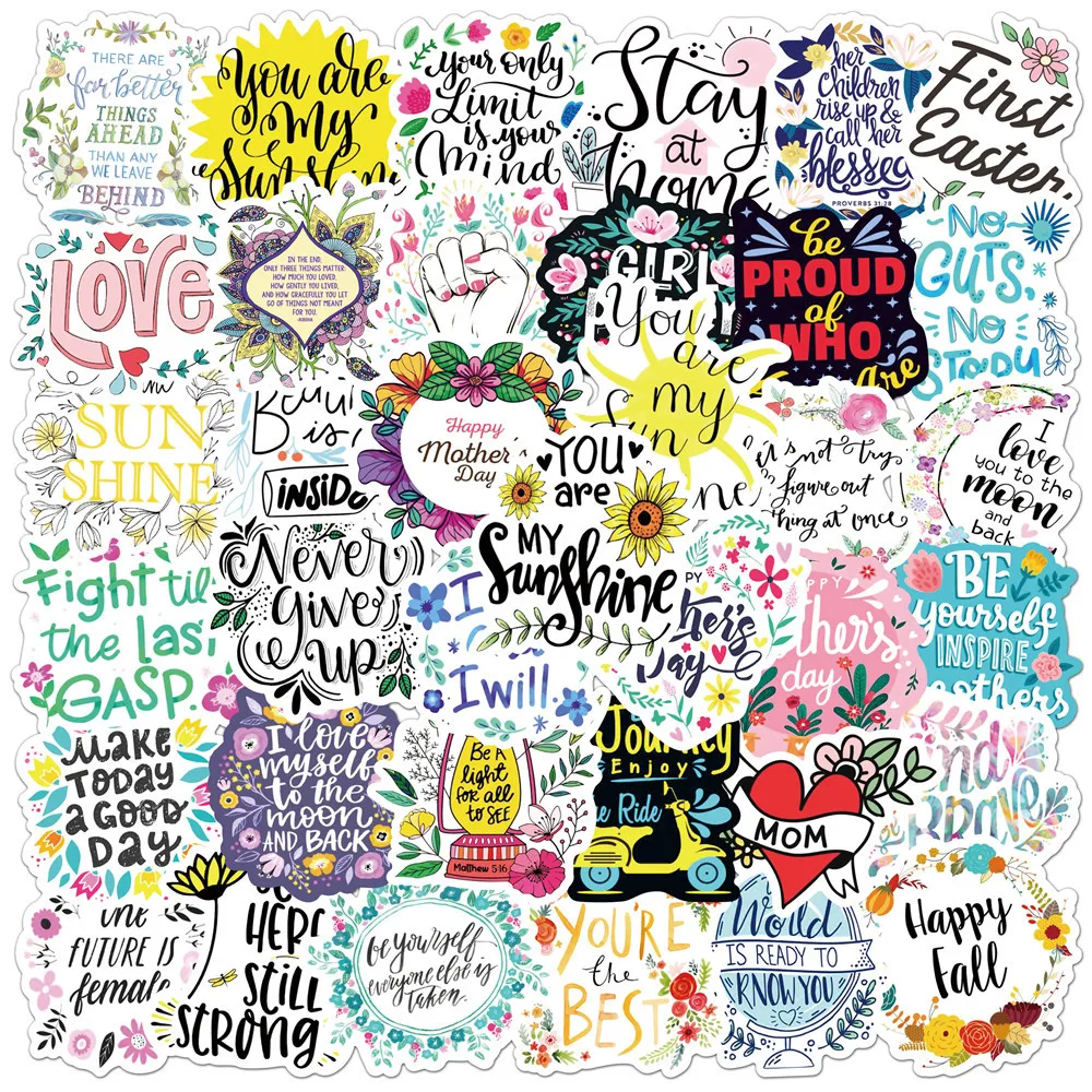 50Pcs Inspirational Quote Stickers Pack Positive Decals for Water Bottle Laptop Phone Skateboard Helmet