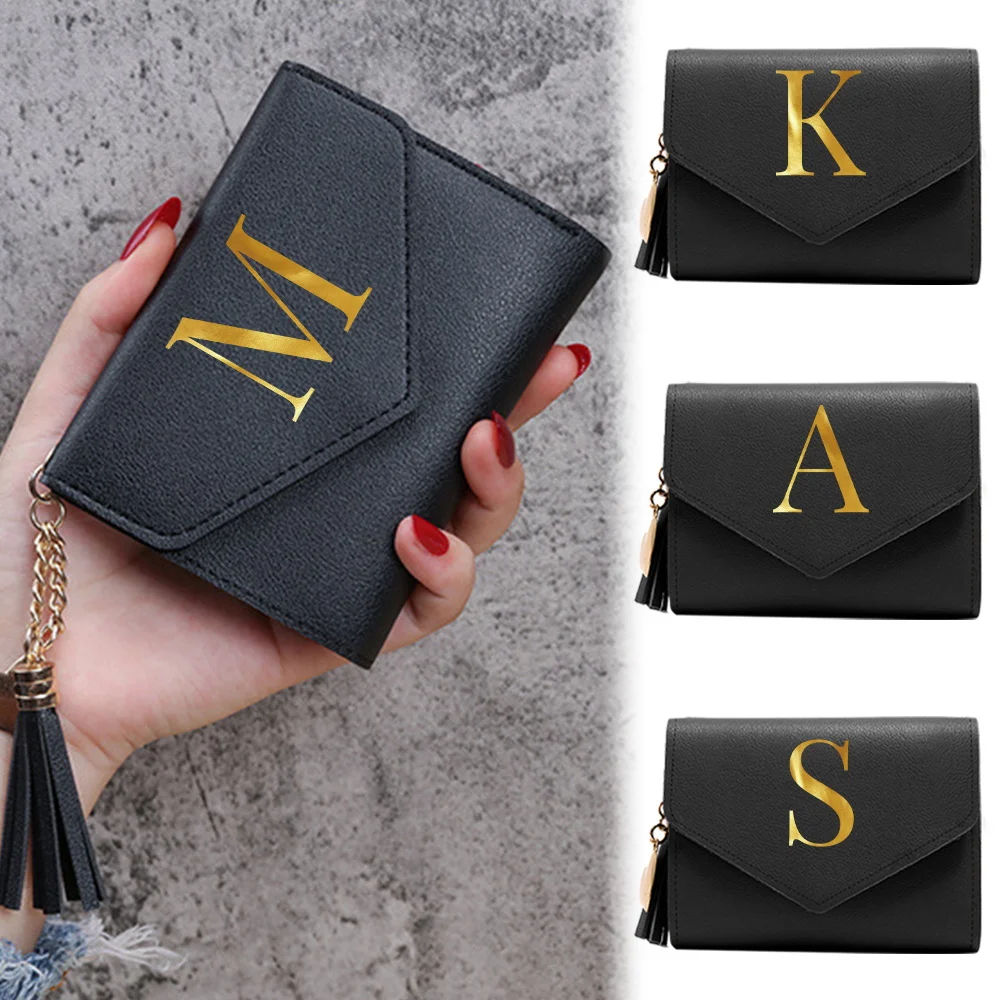 Purse Female Mini Wallet Cute Purse Initial Letter Pattern Slim Wallet RFID Blocking Credit Card Holder Coin Pocket ID Window