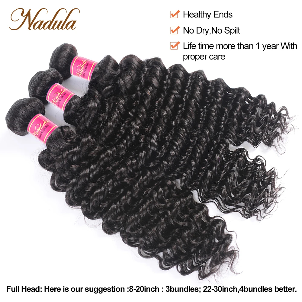 Nadula-extensiones de cabello humano ondulado, mechones de pelo tejido, Color negro, 8A, barato, venta al por mayor