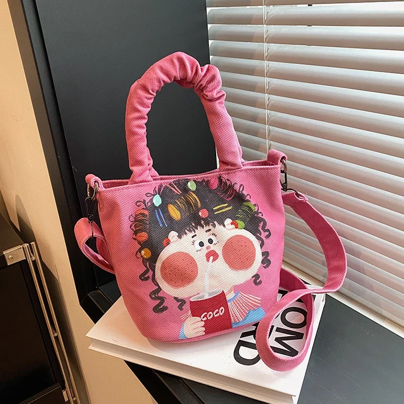 New Cute Graffiti Niche Handbag for Women 2025 Fashionable Casual Shoulder Bag Cartoon Cute Illustration Handbag for Women